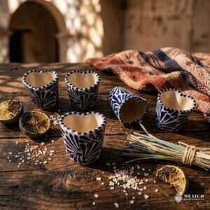 Heart shape Mexican tequilero milp pattern hand painted Talavera 4 pc 2x2.5 in